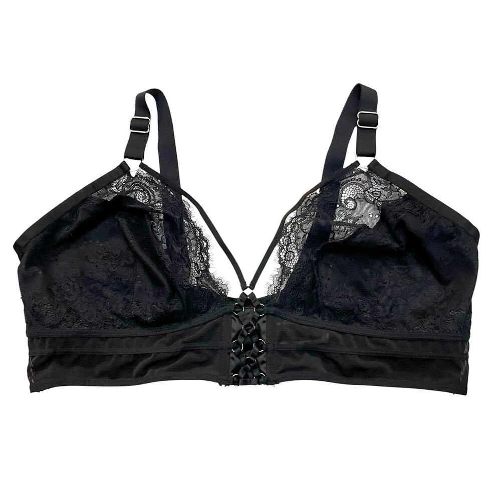 City Chic Strappy Cage Bralette Large 22/24 Black Lace Semi Sheer Goth Burlesque